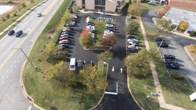 Commercial parking lot with fresh asphalt